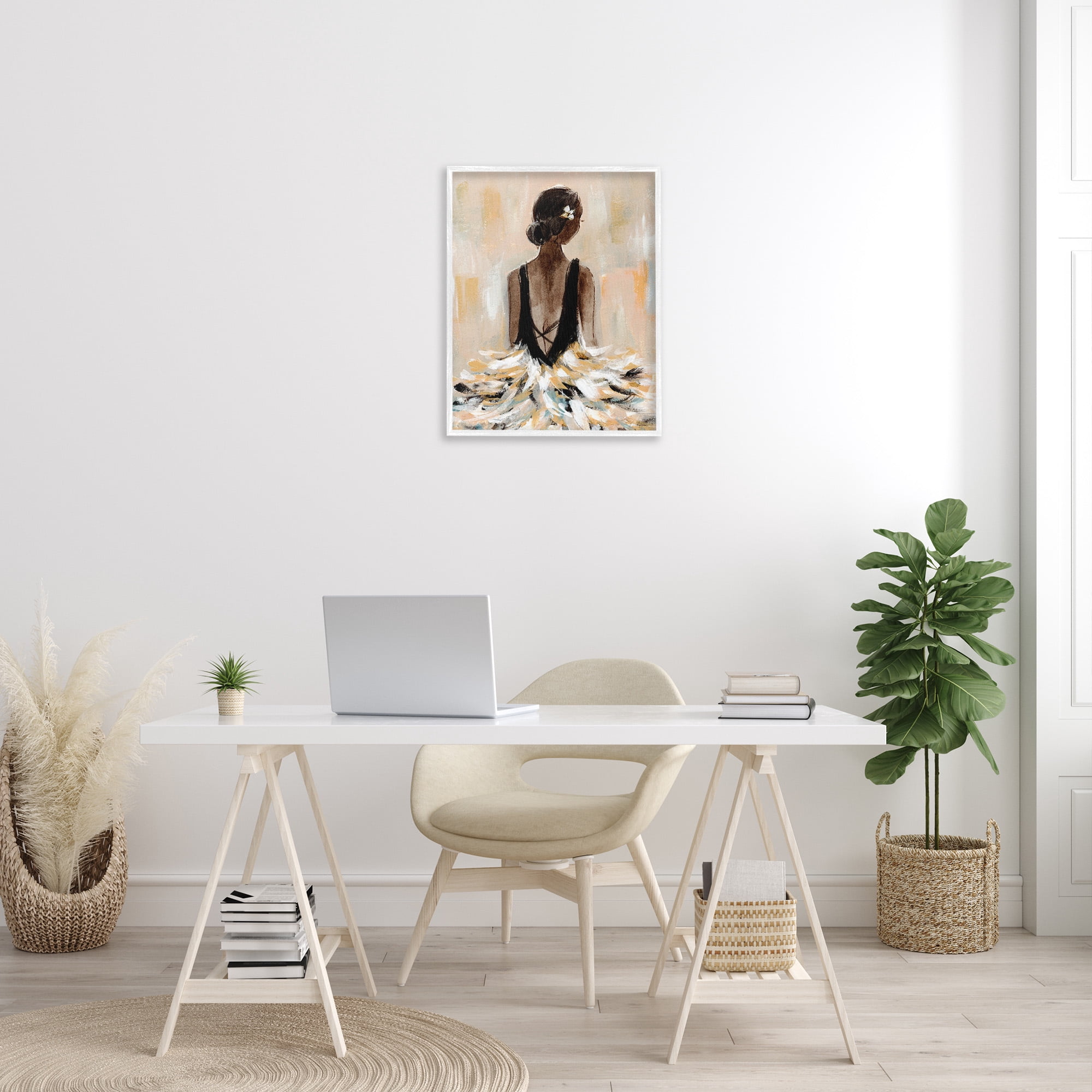Stupell Industries Ballerina in Abstract Gown Beauty & Fashion Painting White Framed Art Print Wall Art, 24 x 30