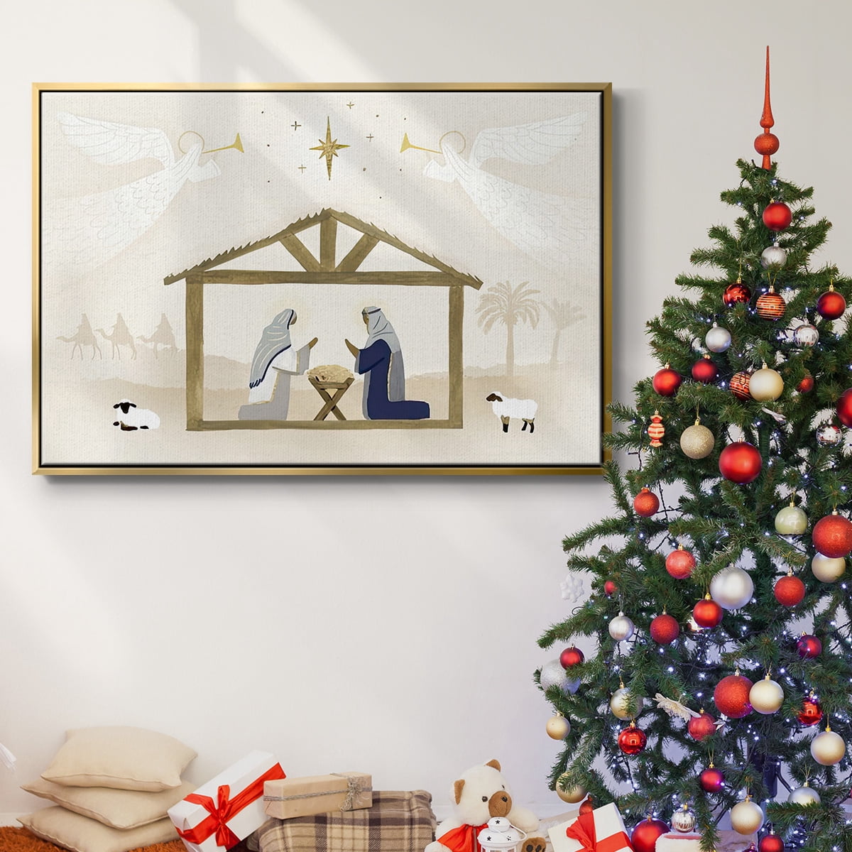 Away in a Manger Collection A - Framed Gallery Wrapped Holiday Canvas - 17 x 25 - Gold Frame