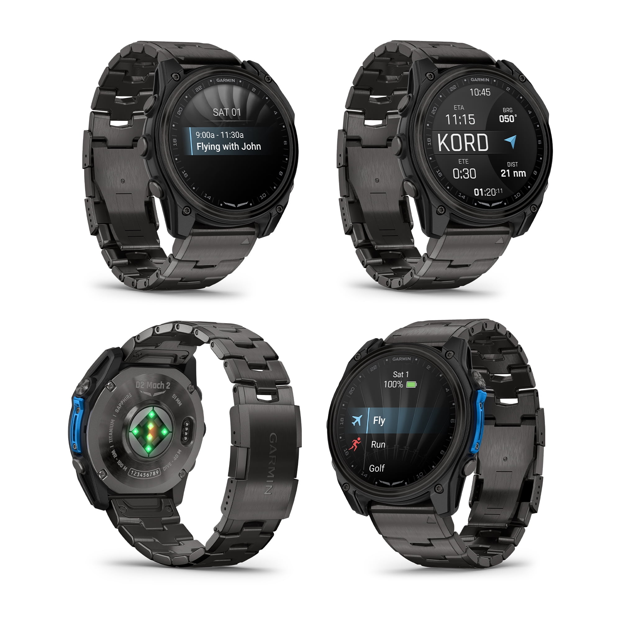 Garmin D2 Mach 2 Aviator Smartwatch, 51mm AMOLED Touchscreen, GPS Moving Map with Aviation Weather, Sapphire Lens, Built-In Flashlight, Carbon Gray DLC Titanium with Vented Bracelet Bundle