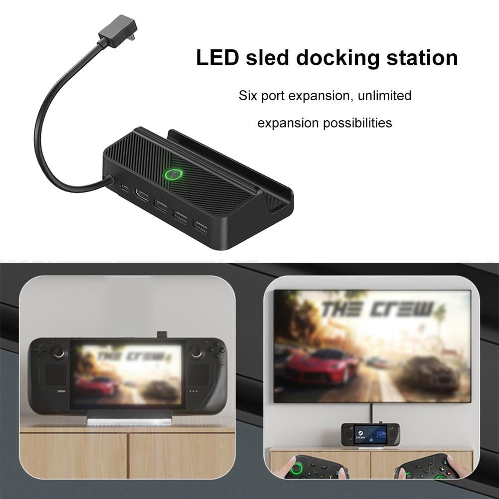 Steam Deck Dock with LED Light, 5-in-1 Steam Dock with Gigabit Ethernet, HD 2.0, 2 USB-A, 100W Full Speed Charging Port, Docking Station for Steam Deck Accessories