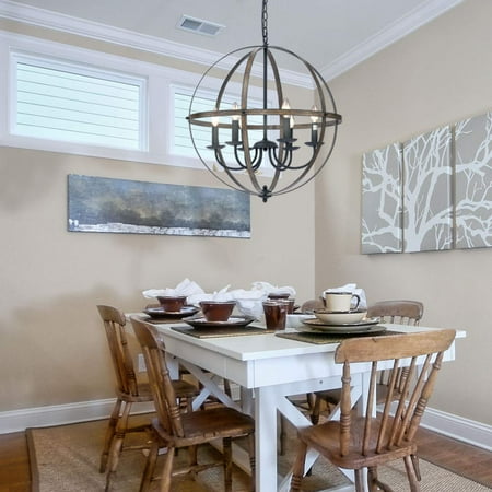 Vintage Bronze Island - KingSo Industrial Metal Pendant Light 6-Light Ceiling Chandelier 23.62'' Oil Rubbed Bronze Finish Imitation Wood Texture Vintage Ceiling Hanging Light for Indoor Kitchen Island