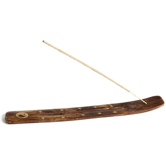 2-Pack Wooden Incense Holder for Sticks with Inlays of Brass 10 inches Long Assorted Styles