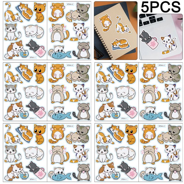 5 Piezas 13 Pegatinas Mosaico Diamantes Hechas A Mano para Y Principiantes (gato Dibujos Animados # 12)