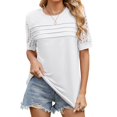 thumbnail image 2 of LYMAYTER Womens Round Neck Tops Patchwork Lace Short Sleeve Solid Color Spring Summer Casual Shirts, 2 of 10