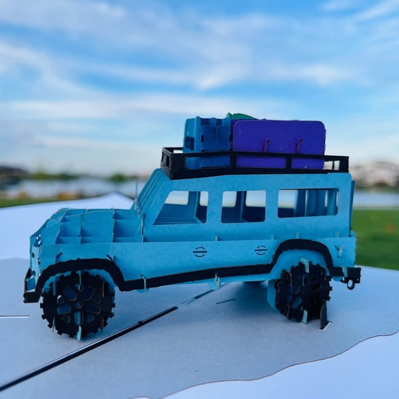 Adventure on Wheels WOWPOP CARD - 3D Pop Up Card for Birthday, Travel Gift, Handmade Laser Cut Greeting Card, Greeting Card for all Occasions, Congratulations, Birthday, Thank you, Baby, Anniversary