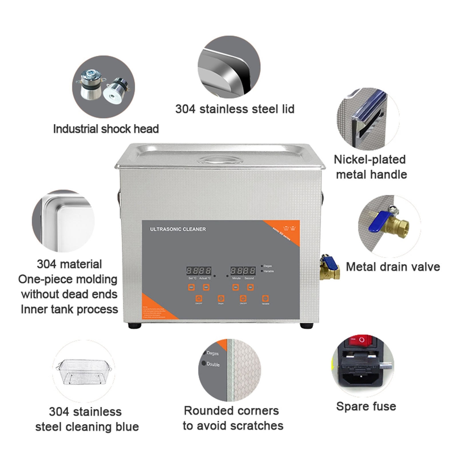 Digital Ultrasonic Cleaner Bath Heated Timer Degas For Vinyl Record Carburetor Injector Brass Auto Parts Engine 6L 180W ,Strong Cleaning