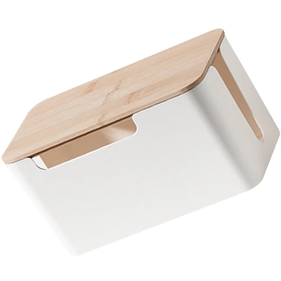 MERRYHAPY Cable Storage Box with Wooden Lid, White Cord Organizer for Neat and Tidy Power Cable Management