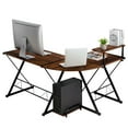 thumbnail image 1 of Giantex L-Shaped Computer Corner Desk, Multipurpose PC Workstation, Gaming Computer Desk for Home Office, Walnut, 1 of 8