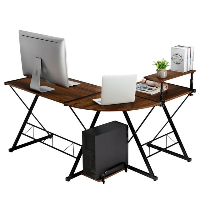 Giantex L-Shaped Computer Corner Desk, Multipurpose PC Workstation, Gaming Computer Desk for Home Office, Walnut