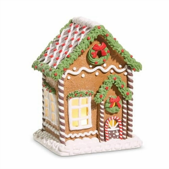 RAZ Imports Lighted Gingerbread House Figurine, 8-Inch, Clay Dough