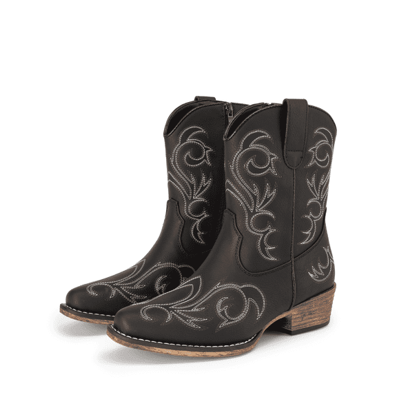DREAM PAIRS Women's Western Boots Square Toe Chunky Heel Zipper Embroidered Ankle Boots