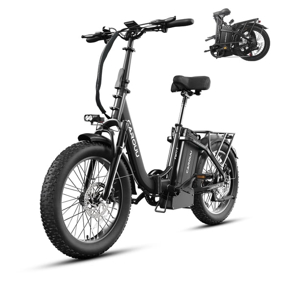 Carouu Folding Electric Bike for Adults with 48V 35Ah Long Range Battery, 750W Motor, 28MPH, 20"x 3.0" Fat Tire Foldable EBike, 7 Speeds, Commuter Cargo Beach Off-Road Ebike with UL2849