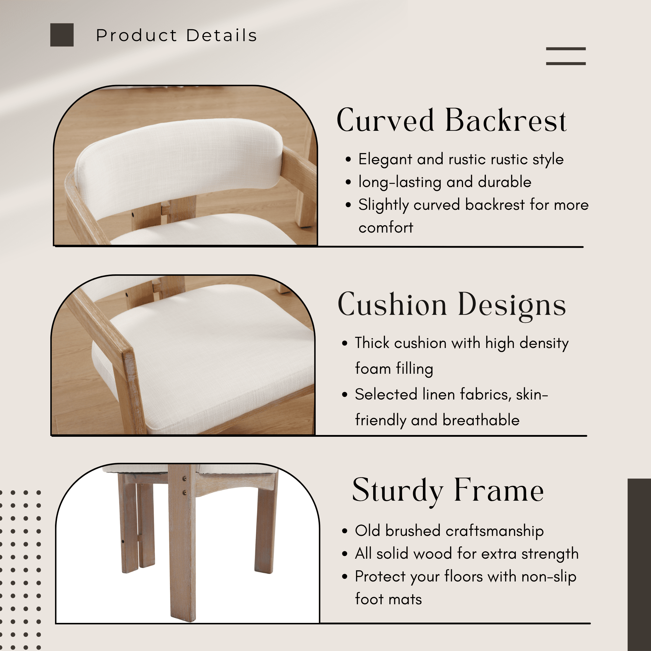 Guyou Linen Dining Chairs - Set of 6, 24" Wide Barrel Back Armchairs for Dining Room & Kitchen, Modern Curved Back Chairs with Black Wood Frame, Beige