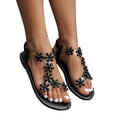 thumbnail image 5 of Women's Summer New Large Size Rhinestone Flat Transparent One-line Strap Sandals Summer Sandals Black 40, 5 of 8