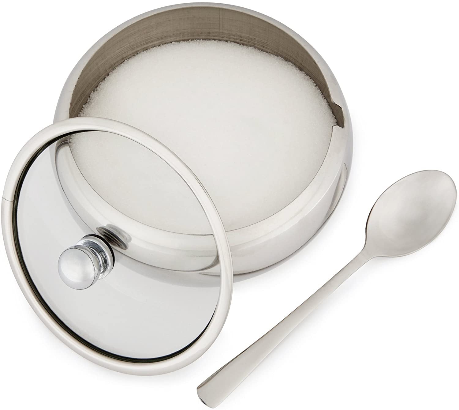 Large Sugar Bowl Glass with Clear Lid and Spoon - Holds 2 cups of Sugar (16.9oz)