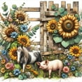 thumbnail image 6 of Ambesonne Rustic Duvet Cover Set, Vintage Farm Pig and Horse, Queen, Mustard Green Taupe, 6 of 6