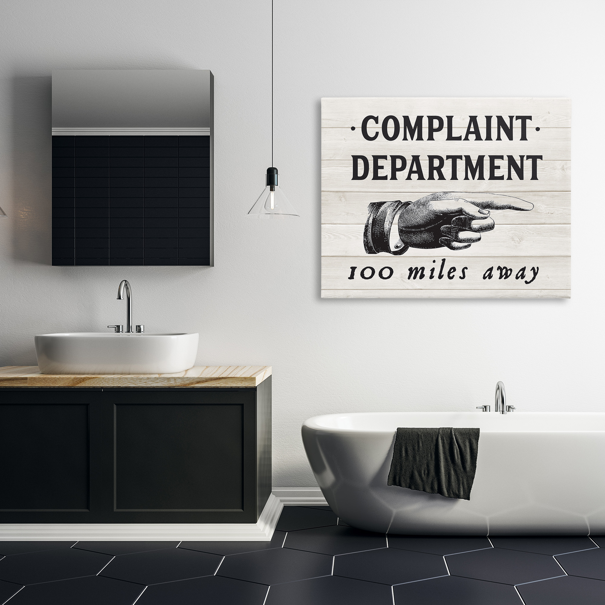 Stupell Industries Complaint Department 100 Miles Away Typography Painting Gallery Wrapped Canvas Art Print Wall Art, 48 x 36