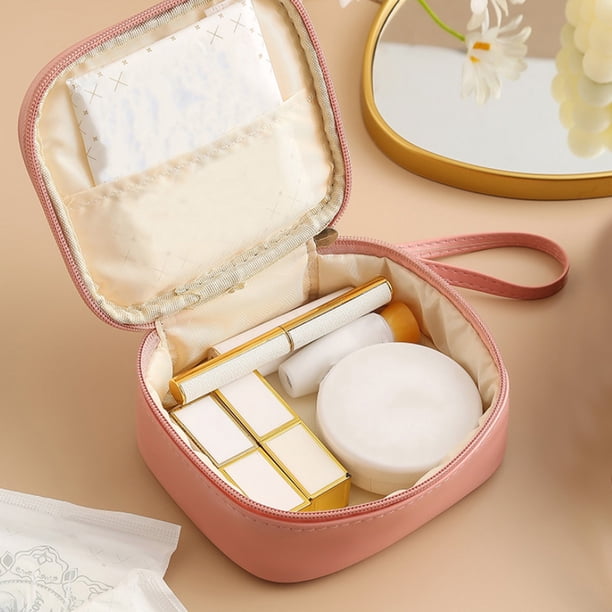 Bolsa de almacenamiento de toallas sanitarias portátiles impermeables - Organizador de maquillaje de 5.9x5x2.4 "- Bolsa de viaje multifuncional - Cuero PU - 4 colores - Regalo perfecto para mujeres