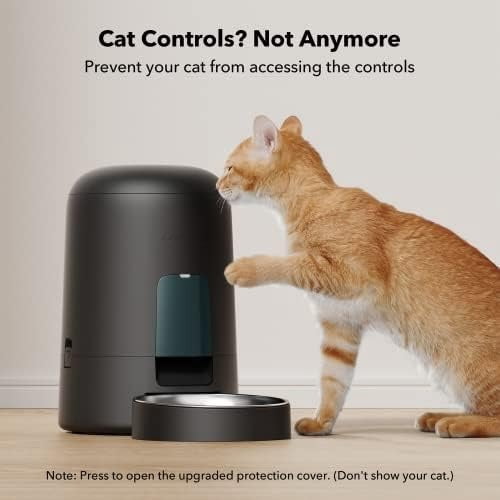 Automatic Cat Feeder, Cat Food Dispenser Battery-Operated with 180-Day Battery Life, AIR Timed Pet Feeder for Cats & Dogs, 2L Auto Cats Feeder, Black