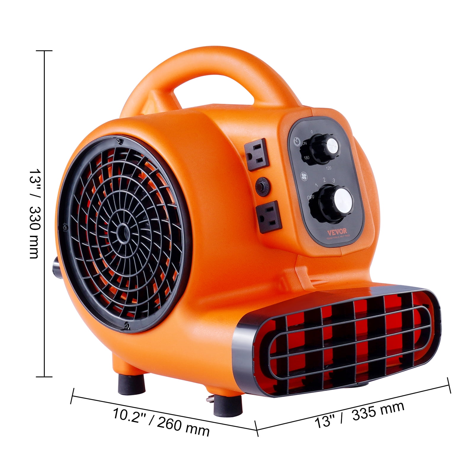 VEVOR 1000 CFM 3-Speed Floor Blower Fan, 1/4 HP Utility Fan, Portable Air Mover Floor Carpet Dryer w/ Timer and Power Cord