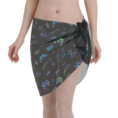Qekee Gamepads Women s Short Sarongs Cover Ups Sheer Bikini Wraps for Swimwear