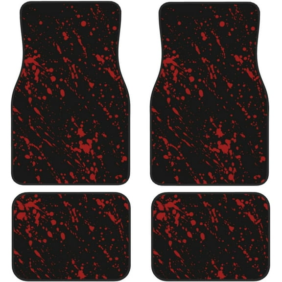 Blood Soaked, Bloody Horror Fright Halloween Car Front and Rear Floor Mats, Anti Slip Car Mats, Complete Set of 4 Carpets, All Weather Protection, Black