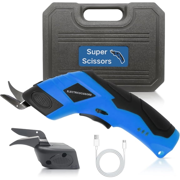 Super Scissors, Cardboard Cutter,Electric Box Cutter,Ultimate Cutting Tool for Home& Craft,Cordless Electric Scissors 2 Blades Included,Cutting Fabric, Cardboard & Plastic(blue)