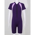 thumbnail image 4 of TSSOE Girls Boys One-Piece Short Sleeve Zippered Shorty Wetsuit Swimsuit Rashguard Sun Protection Purple 12, 4 of 7