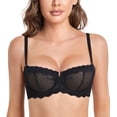 thumbnail image 5 of Exerin Women's Lace Unlined Underwire Sheer Demi Balconette Bra(34C,Black), 5 of 6