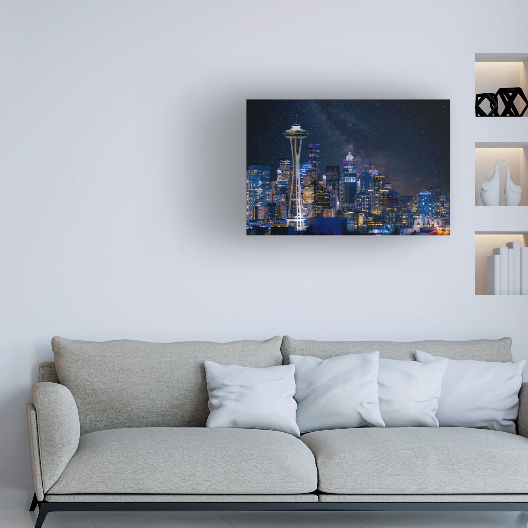 Canvas Wall Art - Danny Gao 'Night At Seattle' Wall Art for Living Room, Bedroom, or Office Décor by Trademark Fine Art - 32 x 22 Inches