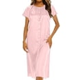 thumbnail image 3 of Summer Dresses Plus Size Crew Neck Short Sleeve Solid Color Button Sundress Womens Summer Casual Swing Floral Beach Mini A-line Shift Dress, 3 of 9