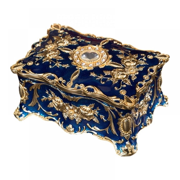 Vintage Rectangular Jewelry Box - Enameled Trinket Box Organizer Two Layer Treasure Chest Box Jewelry Decorative box Keepsake Gift Box Case for Women Girls, 3.5x2.4x1.6"