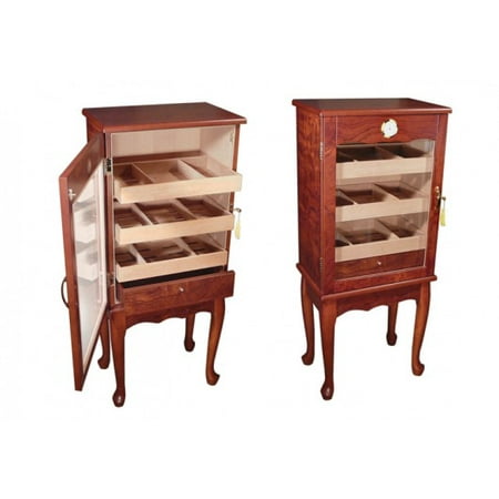 Oak Finish Humidor Belmont End Table Cigar Humidor w/ Glass Door - Bronze Mahogany Finish - Capacity: 600 ()