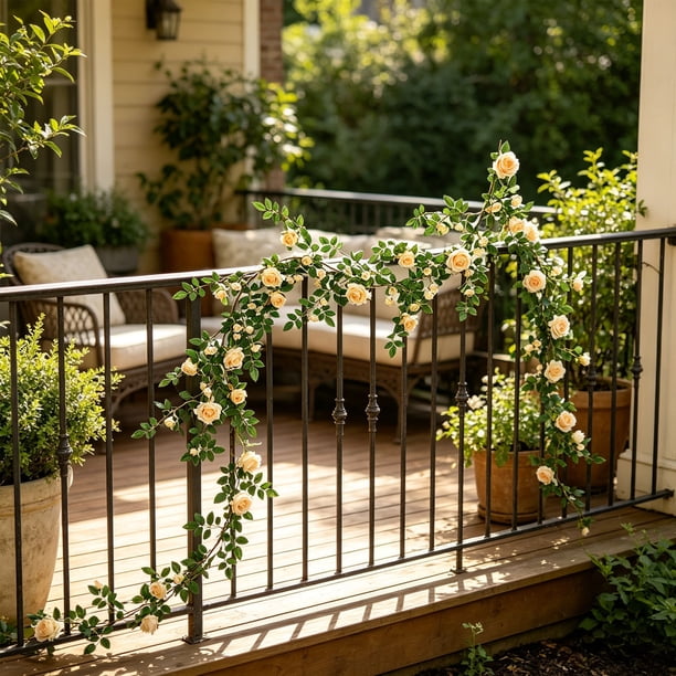 Yhmxh Guirnalda de rosas artificiales de 1,8 m, flexible, colgante, hecha a mano, con hojas verdes, cuerda floral de seda para arco de boda, valla de jardín, pared del hogar, patio y decoración de