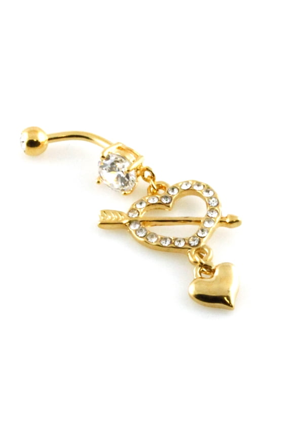 14g (1.6mm) Stainless Steel Gold Heart & Arrow Dangle Belly Ring Navel Piercing Body Jewelry
