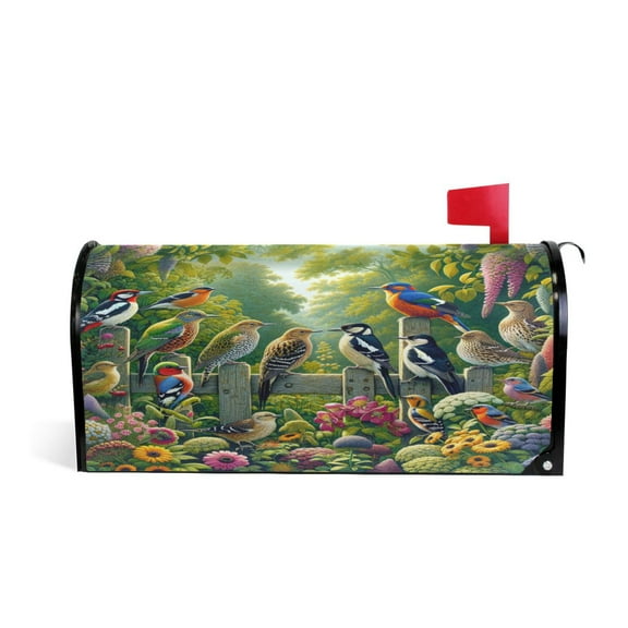 Mailbox Covers Magnetic Large Size Post Box Cover Wrap Outside Waterproof Home Yard Garden Decor Various Birds on Wooden Fence 25.5x21