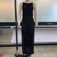 thumbnail image 5 of Vestido De Punto Vestido maxi de ganchillo para mujer Traje de playa con abertura lateral y cuello redondo sin espalda (Negro S) Cgtredaw para Mujer Negro T XL, 5 of 7