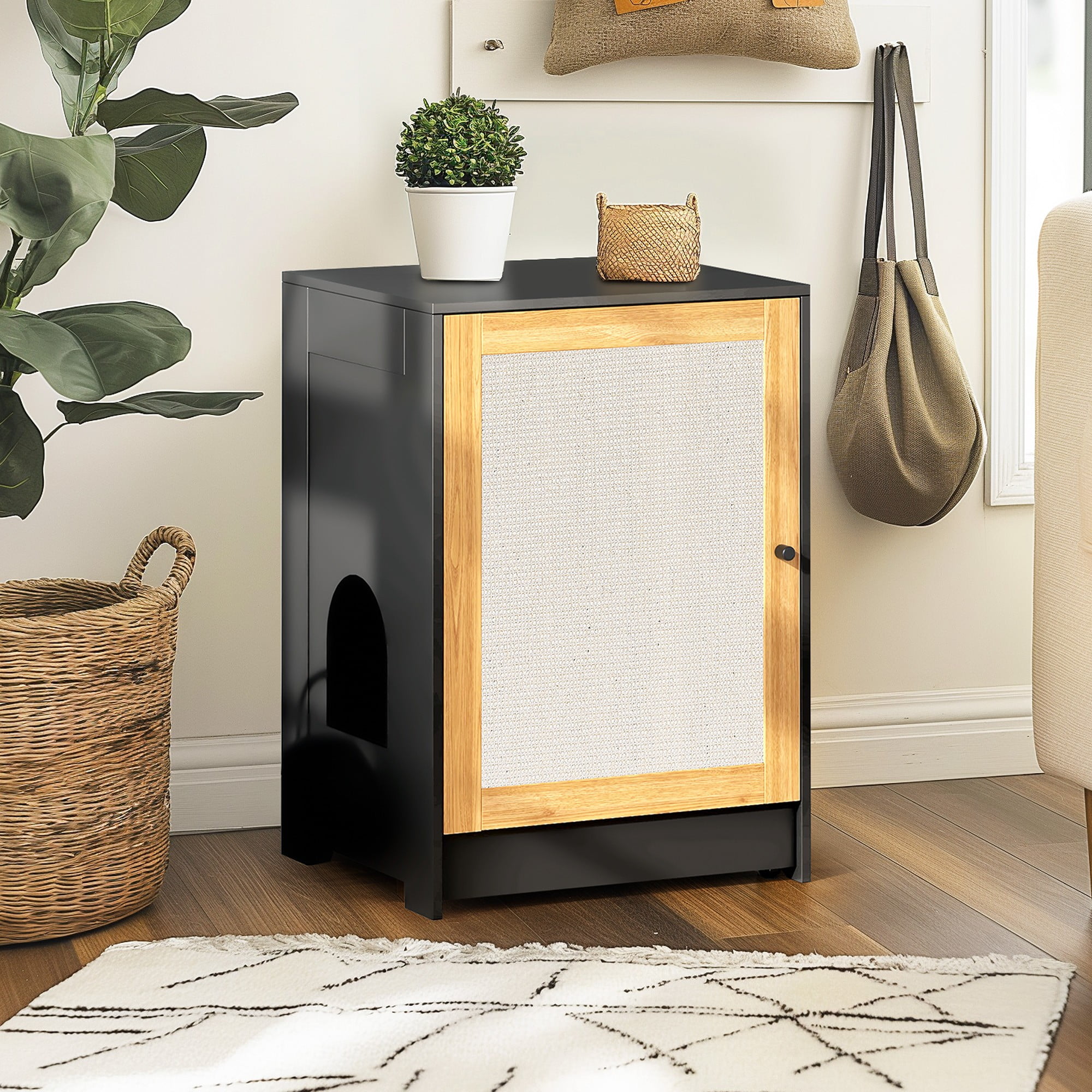 Kadyn 31" Cat Litter Box Enclosure with Sisal Door, Cat House Washroom, Easy-Clean and Stylish Hidden Litter Box Furniture, Black