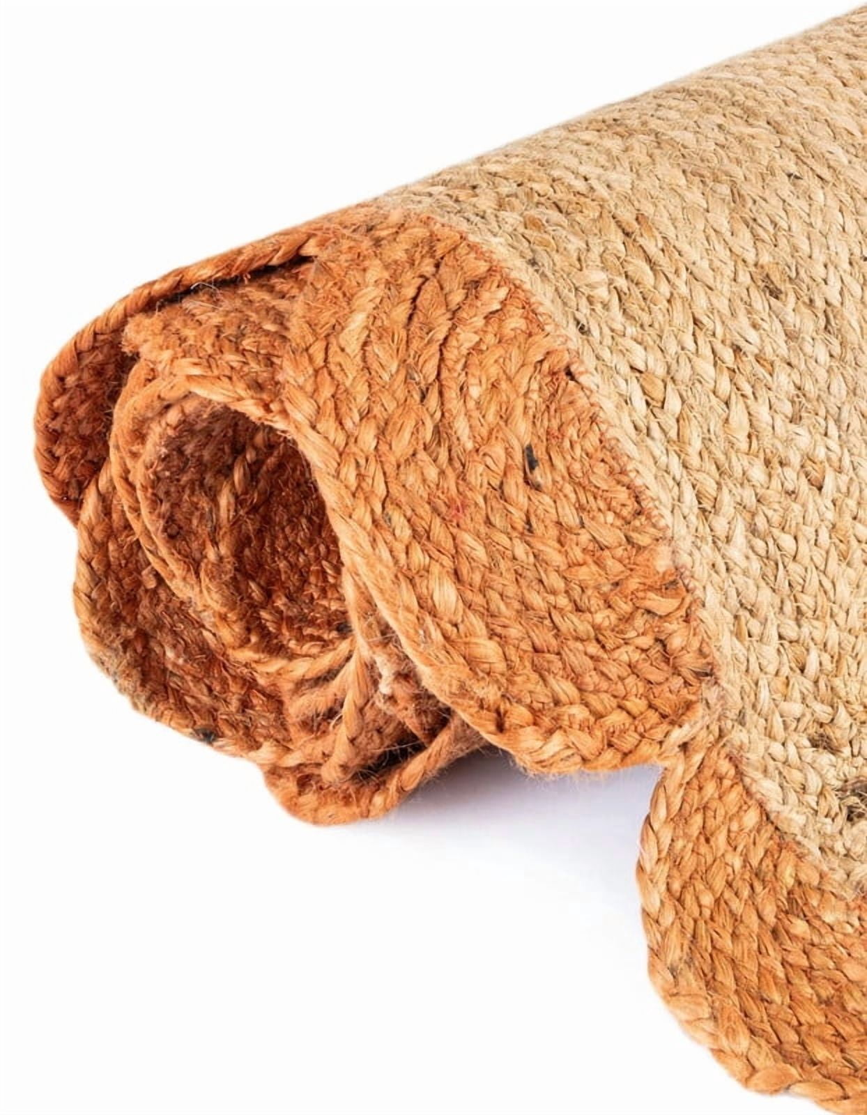 2 Ft Round Orange & Natural Jute Premium Scalloped Jute Rug | Boho scalloped rug for Living Room | Bedroom | Kitchen | Hallway | Entryway