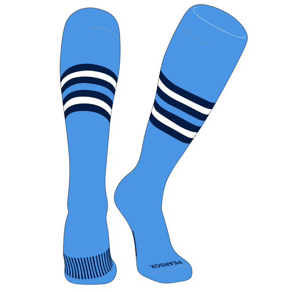 PEAR SOX Striped OTC Baseball, Softball, Football Socks (F) Sky Blue, Navy, White (XS)