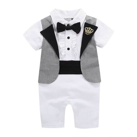 

WIQUOKETT Baby Boy Gentleman White Shirt Bowtie Tuxedo Onesie Jumpsuit Overall Romper For 3Months to 18Months