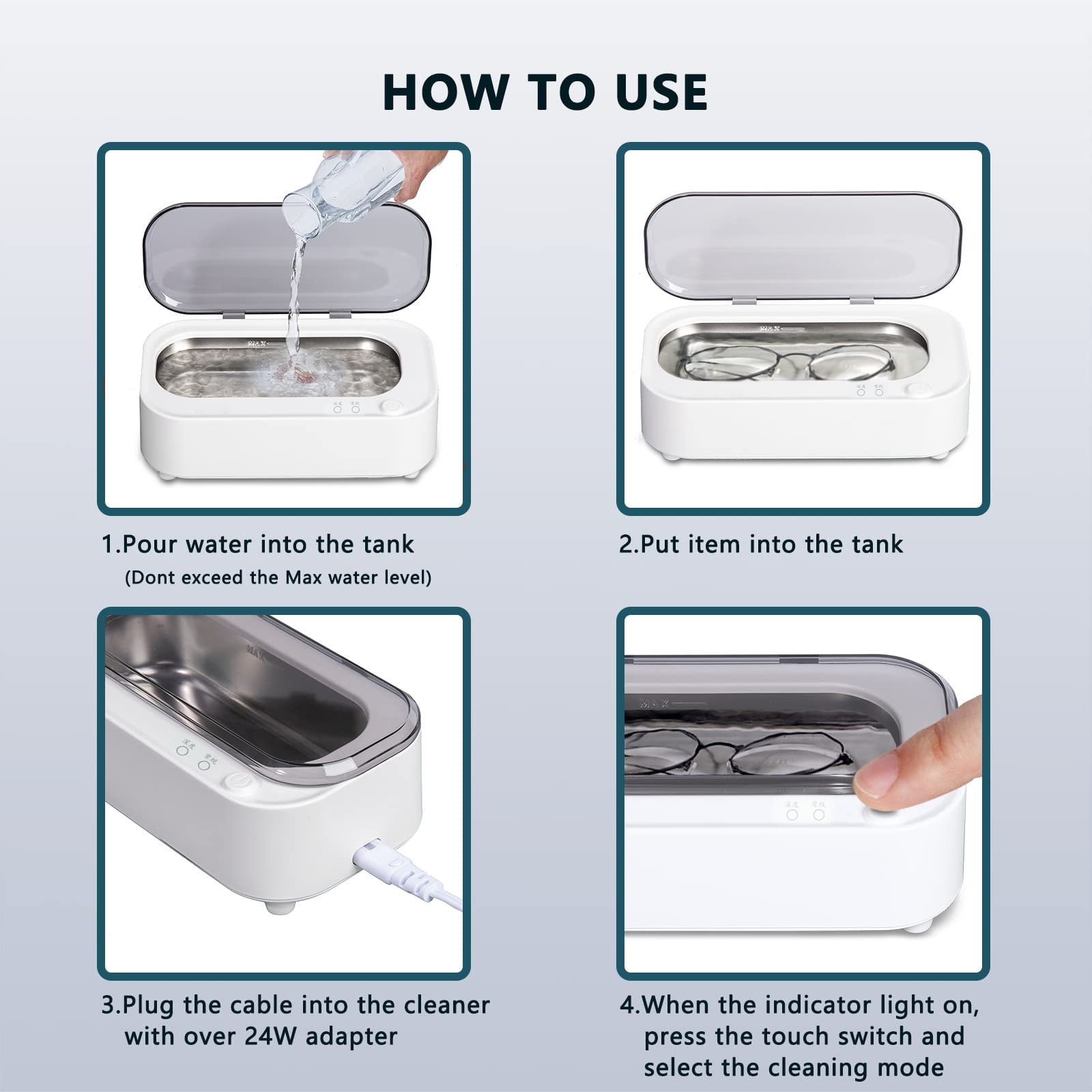 Ultrasonic Jewelry Cleaner Machine - 47Khz Silver Cleaner, Ultrasonic Cleaner Machine for Eye Glasses, Ring, Earring, Necklaces, Watch Strap, Makeup Brush, 304 Stainless Steel Tank with 12OZ