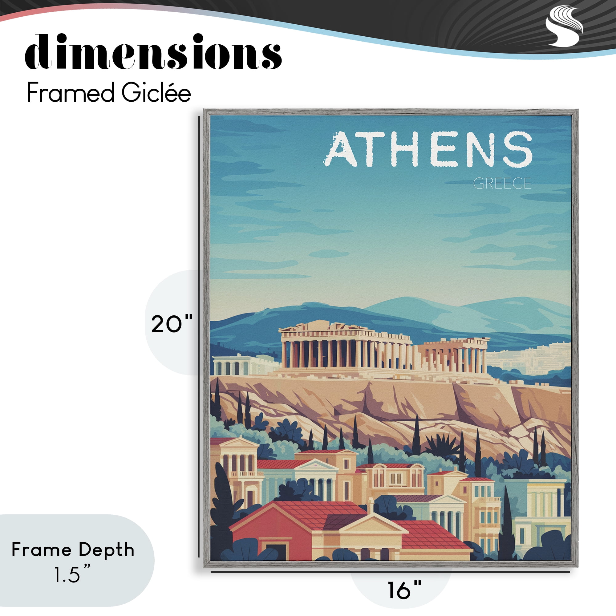 Stupell Industries Athens Topography Cityscape Gray Framed Giclee Art, design by Andreas Magnusson