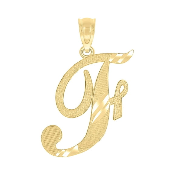10kt Real Yellow Gold Unisex Diamond-Cut Initial F Charm Pendant