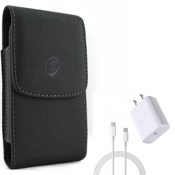 For Google Pixel 6a - Case Belt Clip w 18W Fast Home Charger, Leather Holster Cover, PD Type-C 6ft USB-C Cable Quick for Google Pixel 6a Phones