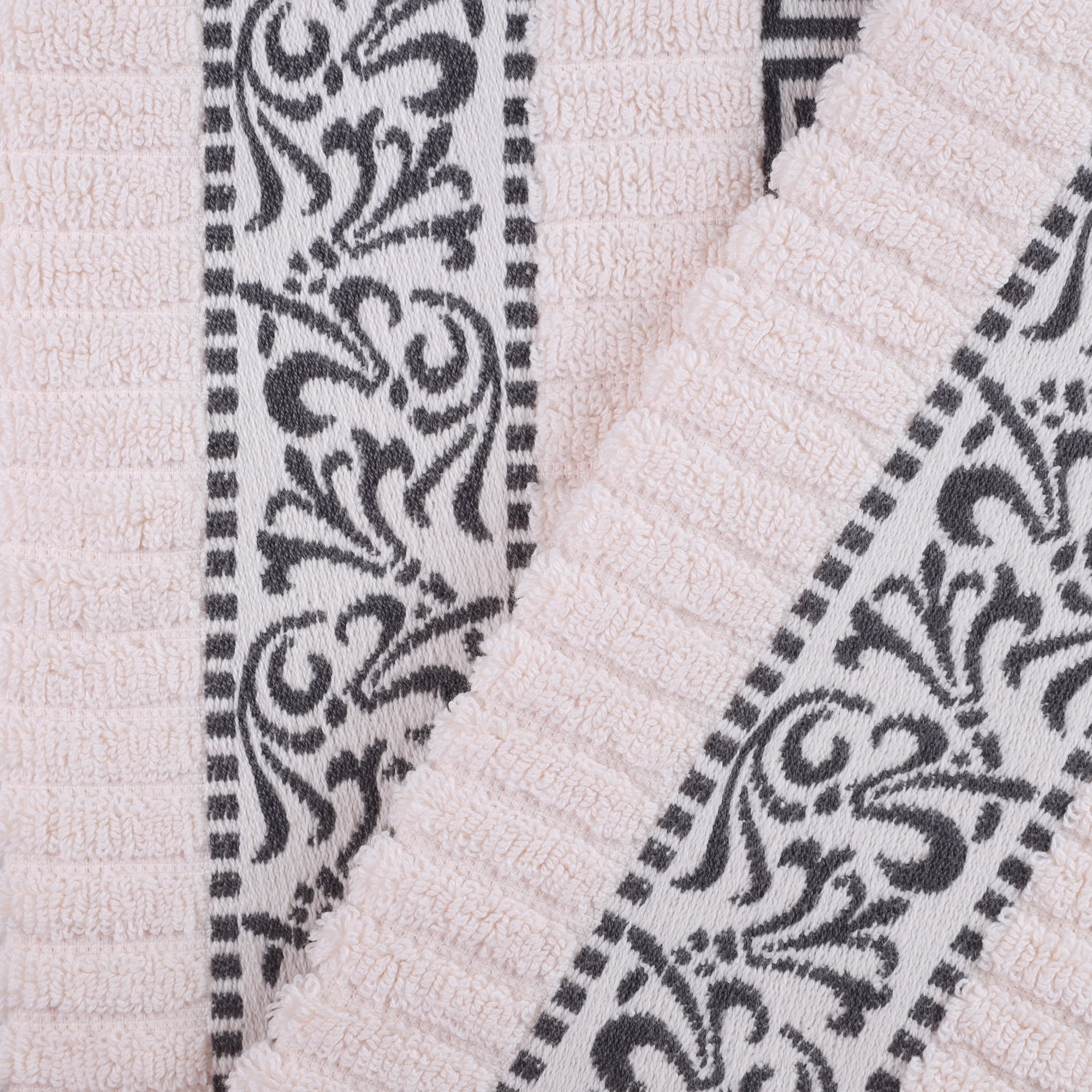 Decorative Assorted 8-Piece Cotton Luxury Bath Towel Set for Bathroom, 13" x 13”, 16” x 30”, 30” x 52”, Ivory-Grey by Blue Nile Mills