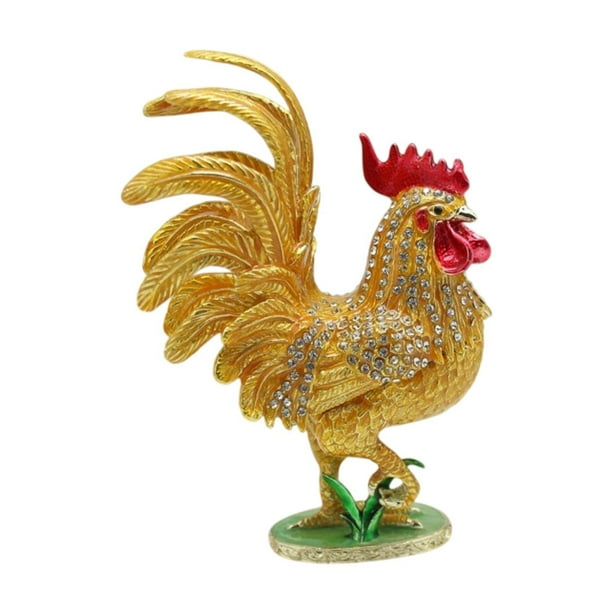 Estatua de gallo, joyero de gallo, escultura de animal para niñas, figurita de joyería Oro