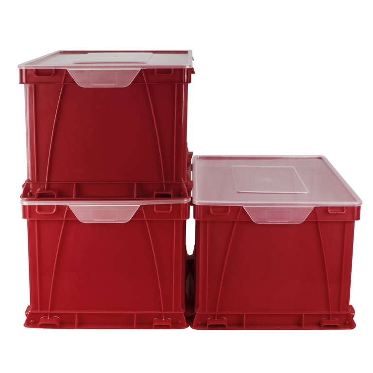 Storex Storage Cube, Letter / Legal Portable File Box, Red, 3-Pack
