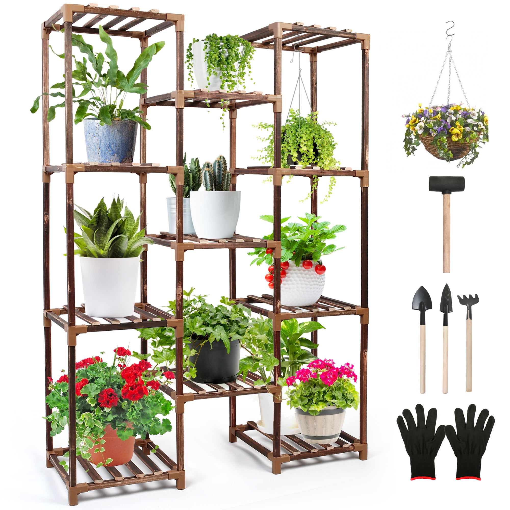 LotFancy Large Plant Stand Indoor Outdoor, 3 Tiers 11 Potted Wood Tall