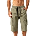 thumbnail image 2 of Hurxie Men's Capri Long Elastic Cargo Shorts Below Knee Shorts 3/4 Cotton Cargo Casual Shorts with Multi-Pockets Army Green,XL, 2 of 6